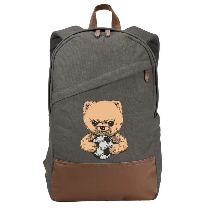 Soccer Angry Teddy Bear Cute Cotton Canvas Backpack