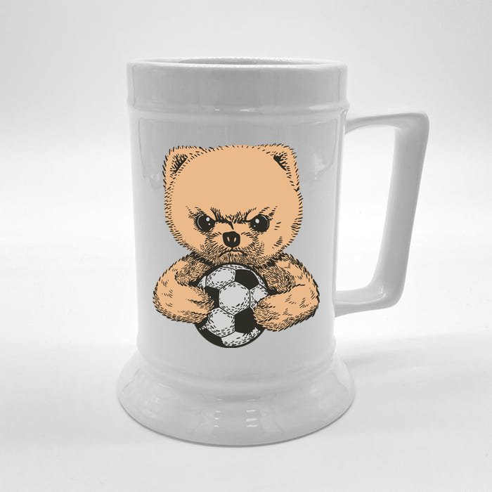 Soccer Angry Teddy Bear Cute Front & Back Beer Stein