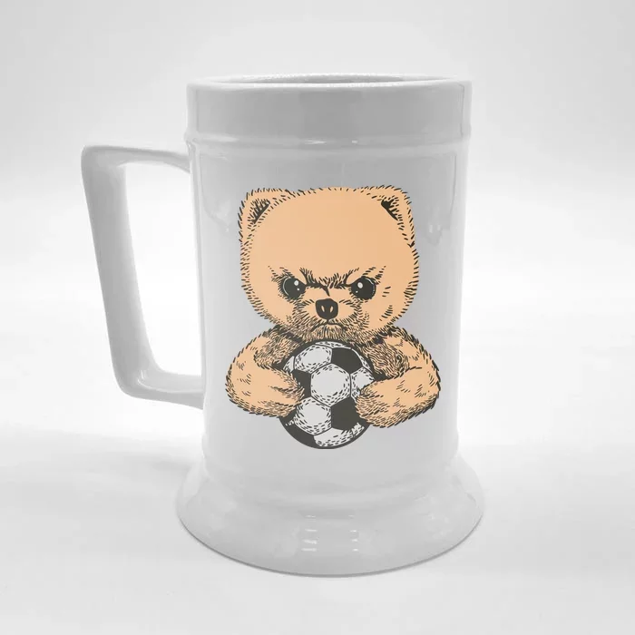 Soccer Angry Teddy Bear Cute Front & Back Beer Stein