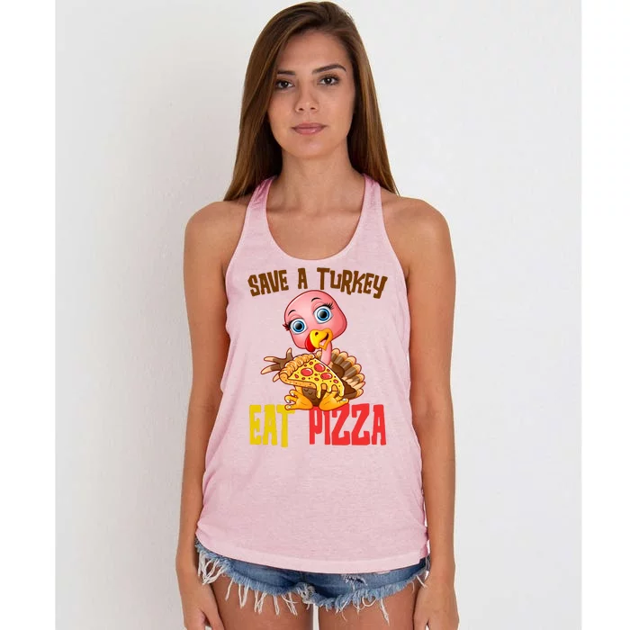 Save A Turkey Eat Pizza Funny Thanksgiving Women's Knotted Racerback Tank