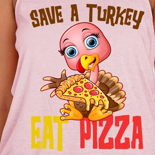 Save A Turkey Eat Pizza Funny Thanksgiving Women's Knotted Racerback Tank