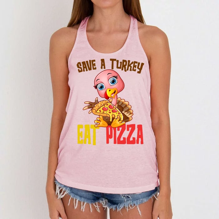 Save A Turkey Eat Pizza Funny Thanksgiving Women's Knotted Racerback Tank