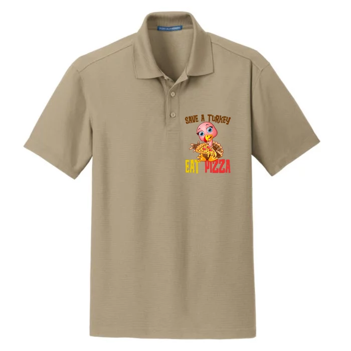 Save A Turkey Eat Pizza Funny Thanksgiving Dry Zone Grid Performance Polo