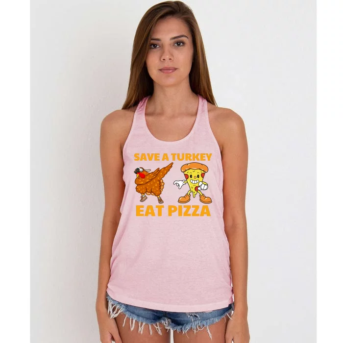 Save A Turkey Eat Pizza Thanksgiving Funny Women's Knotted Racerback Tank