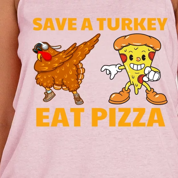 Save A Turkey Eat Pizza Thanksgiving Funny Women's Knotted Racerback Tank