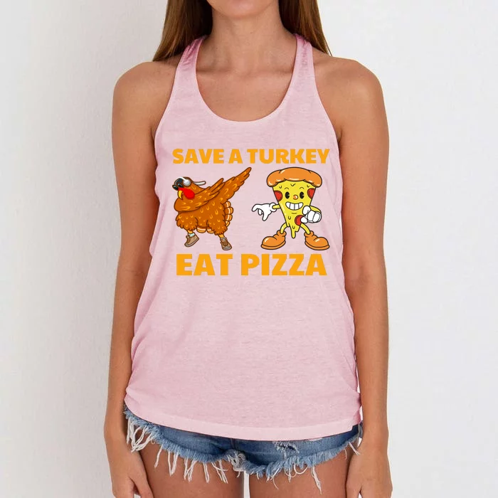 Save A Turkey Eat Pizza Thanksgiving Funny Women's Knotted Racerback Tank