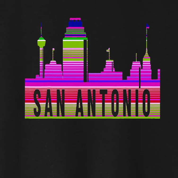 San Antonio Texas Skyline Serape Blanket Art Souvenir Women's Crop Top Tee