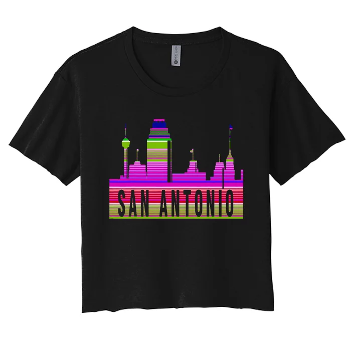 San Antonio Texas Skyline Serape Blanket Art Souvenir Women's Crop Top Tee