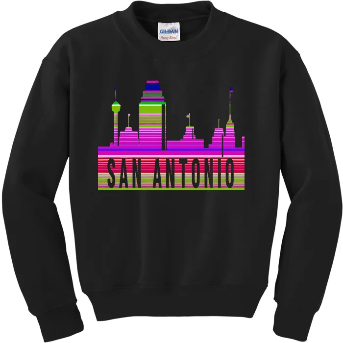 San Antonio Texas Skyline Serape Blanket Art Souvenir Kids Sweatshirt