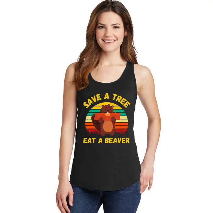 Save a Tree Eat a Beaver Funny Beaver Pun Adult Humor Ladies Essential Tank