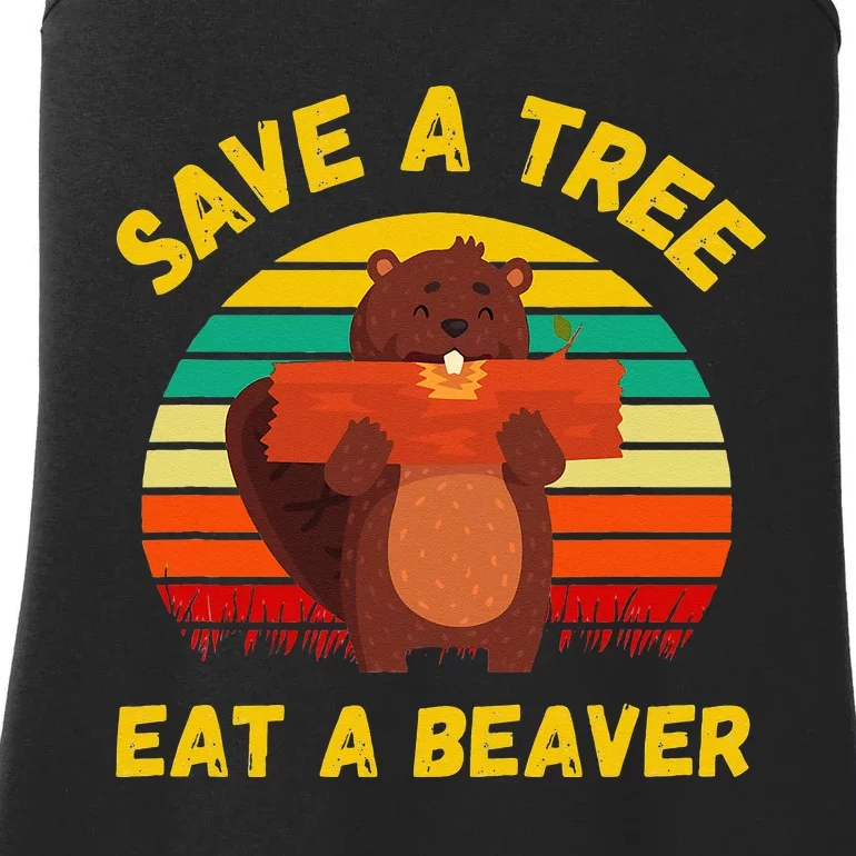 Save a Tree Eat a Beaver Funny Beaver Pun Adult Humor Ladies Essential Tank