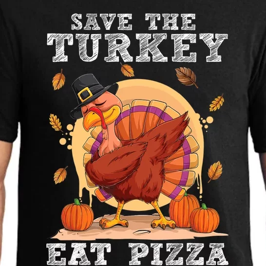 Save A Turkey Eat Pizza Shirt Thanksgiving Adult Vegan Pajama Set