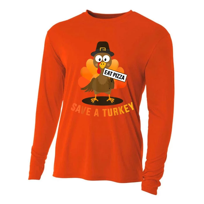 Save A Turkey Eat A Pizza For Vegetarian Vegan Thanksgiving Cooling Performance Long Sleeve Crew