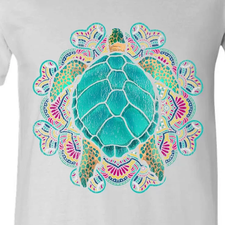 Sea Animal Turtle Lover Polynesian Tattoo Tribal Turtle V-Neck T-Shirt