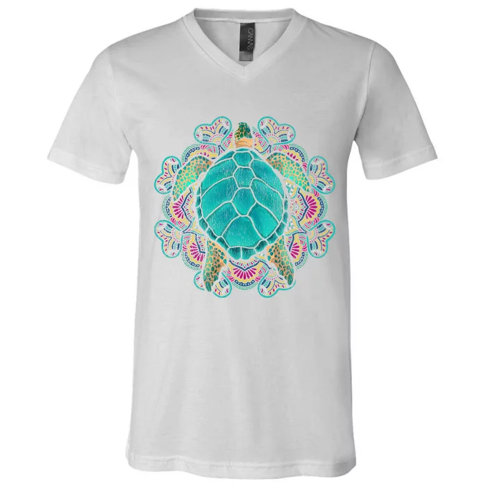 Sea Animal Turtle Lover Polynesian Tattoo Tribal Turtle V-Neck T-Shirt