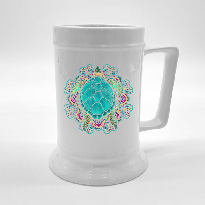 Sea Animal Turtle Lover Polynesian Tattoo Tribal Turtle Front & Back Beer Stein