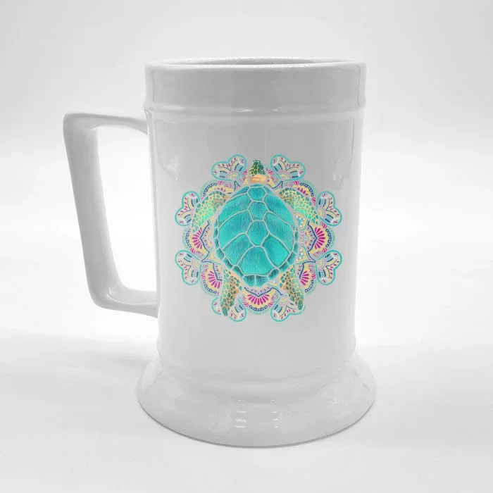 Sea Animal Turtle Lover Polynesian Tattoo Tribal Turtle Front & Back Beer Stein