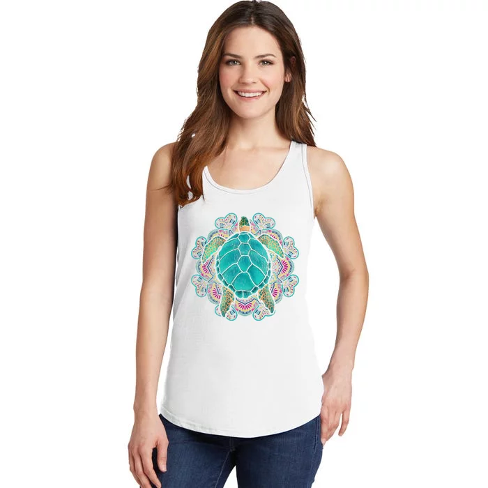 Sea Animal Turtle Lover Polynesian Tattoo Tribal Turtle Ladies Essential Tank