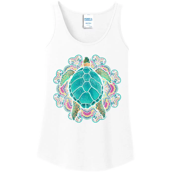 Sea Animal Turtle Lover Polynesian Tattoo Tribal Turtle Ladies Essential Tank