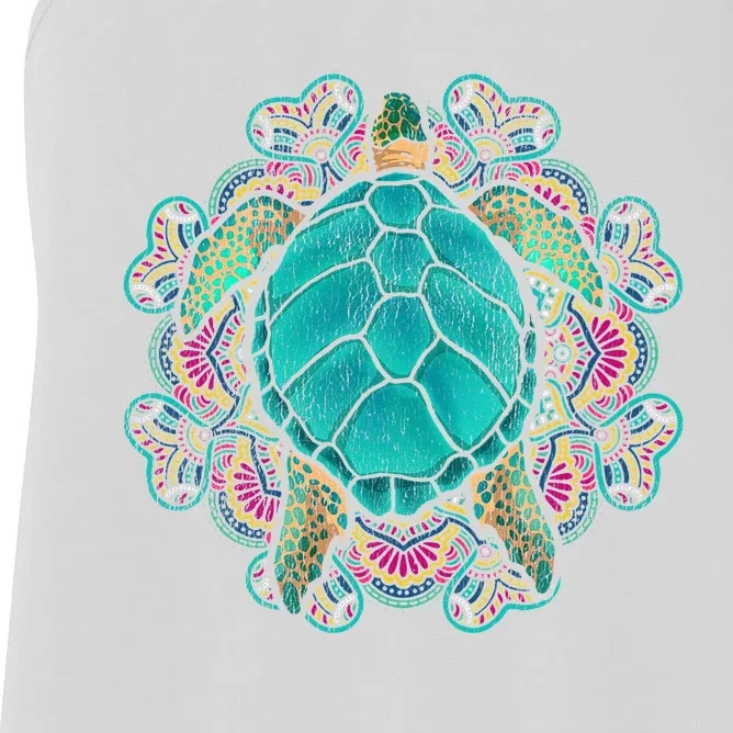 Sea Animal Turtle Lover Polynesian Tattoo Tribal Turtle Women's Racerback Tank