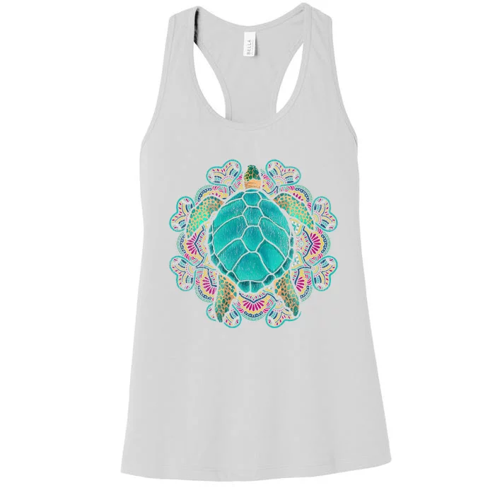 Sea Animal Turtle Lover Polynesian Tattoo Tribal Turtle Women's Racerback Tank