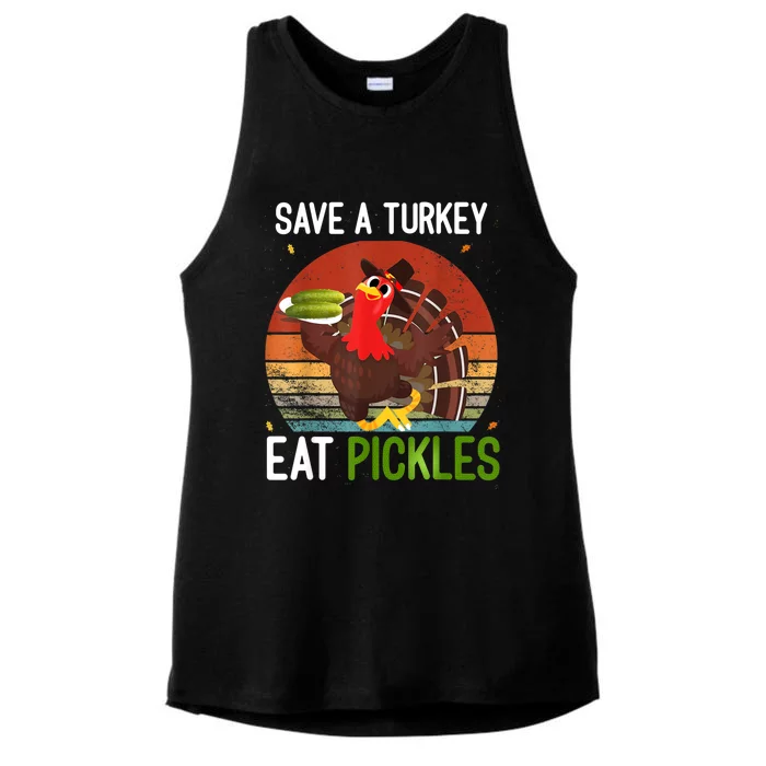 Save A Turkey Eat A Pickles Funny Thanksgiving Costume Ladies Tri-Blend Wicking Tank