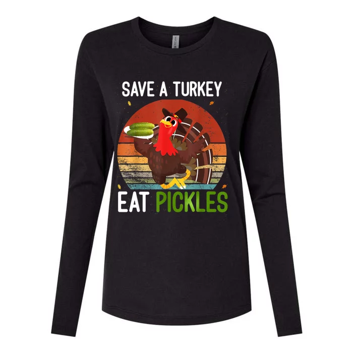 Save A Turkey Eat A Pickles Funny Thanksgiving Costume Womens Cotton Relaxed Long Sleeve T-Shirt