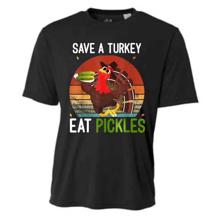 Save A Turkey Eat A Pickles Funny Thanksgiving Costume Cooling Performance Crew T-Shirt