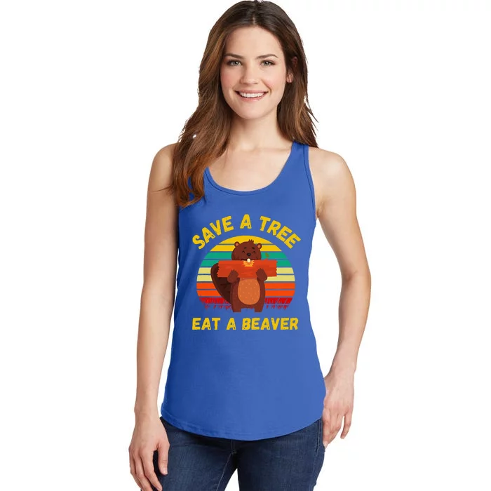 Save A Tree Eat A Beaver Funny Beaver Pun Ladies Essential Tank