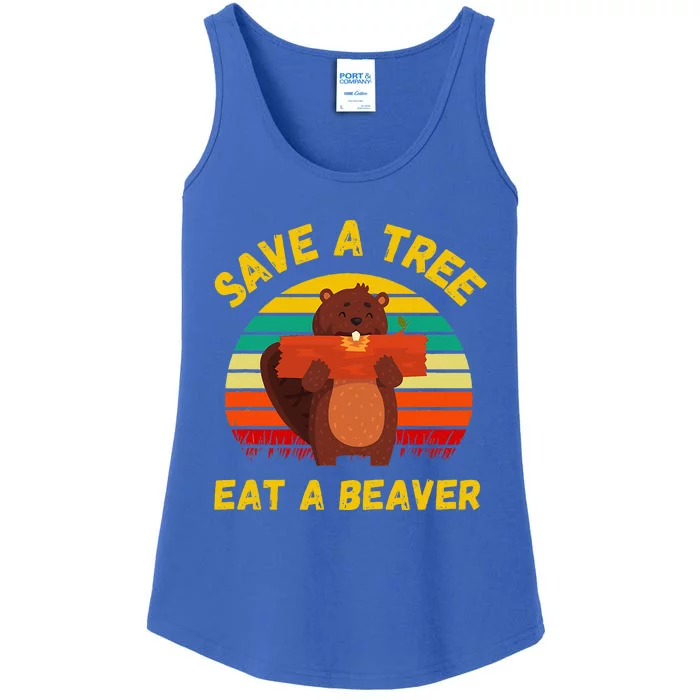 Save A Tree Eat A Beaver Funny Beaver Pun Ladies Essential Tank