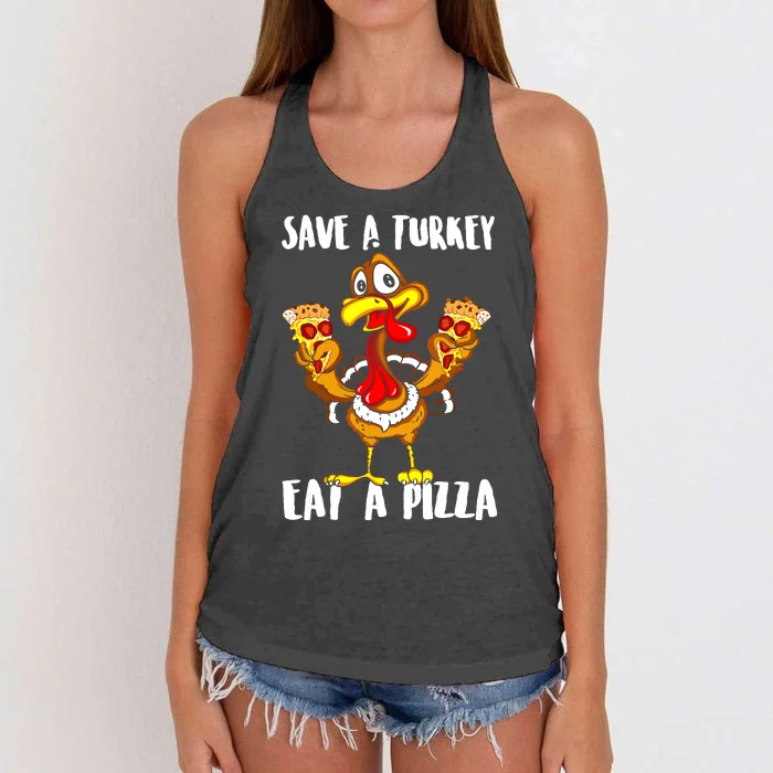 Save A Turkey Eat Pizza Thanksgiving Shirt Adult Vegan Women's Knotted Racerback Tank