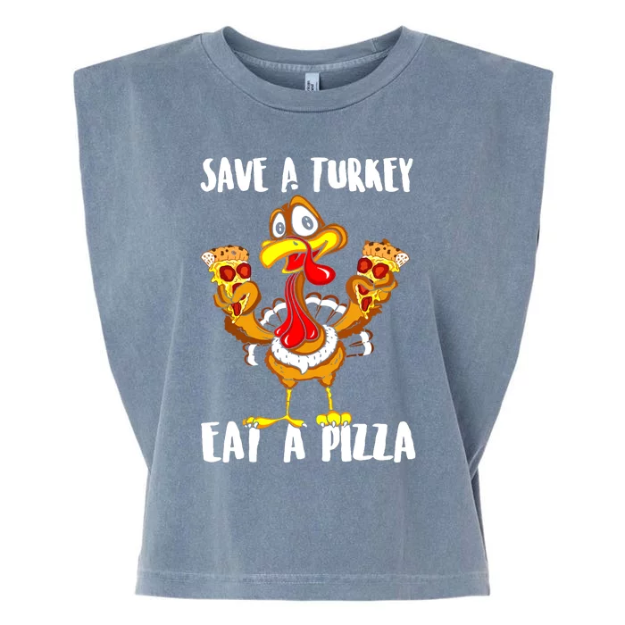 Save A Turkey Eat Pizza Thanksgiving Shirt Adult Vegan Garment-Dyed Women's Muscle Tee