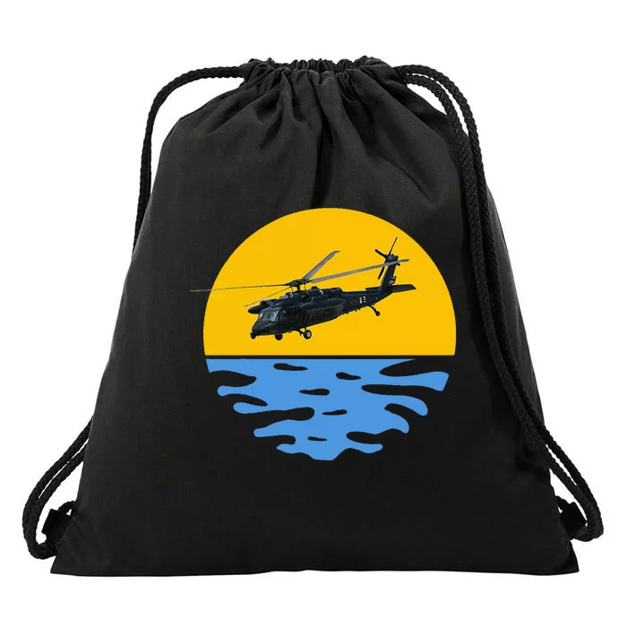 Sunset Army Uh 60 Sikorsky Blackhawk Helicopter Pilot Gift Drawstring Bag