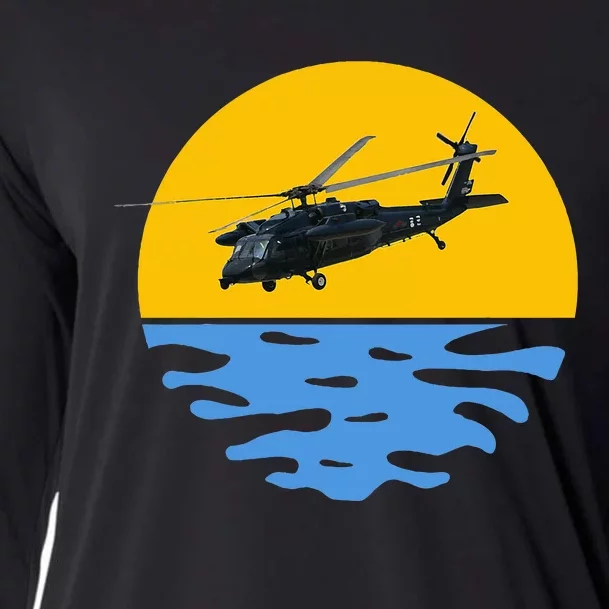 Sunset Army Uh 60 Sikorsky Blackhawk Helicopter Pilot Gift Cooling Performance Long Sleeve Crew