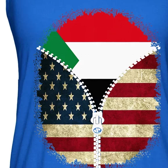 Sudan American Usa Flag Usa Sudanese Zipper Ladies Essential Flowy Tank