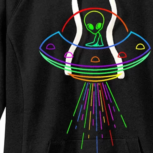 Space Alien Ufo Neon Lights Rave Alien Lovers Women's Fleece Hoodie