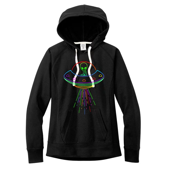 Space Alien Ufo Neon Lights Rave Alien Lovers Women's Fleece Hoodie