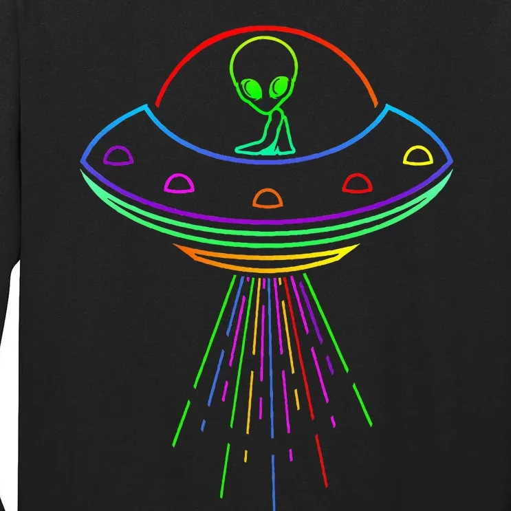 Space Alien Ufo Neon Lights Rave Alien Lovers Tall Long Sleeve T-Shirt