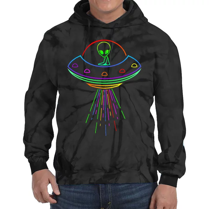 Space Alien Ufo Neon Lights Rave Alien Lovers Tie Dye Hoodie