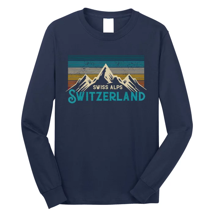 Switzerland Alps Vintage Mountains Swiss Souvenir Gift Long Sleeve Shirt