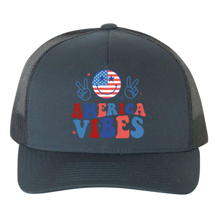 Smile America Vibes Patriotic 4th Of July Usa Flag Groovy Gift Yupoong Adult 5-Panel Trucker Hat