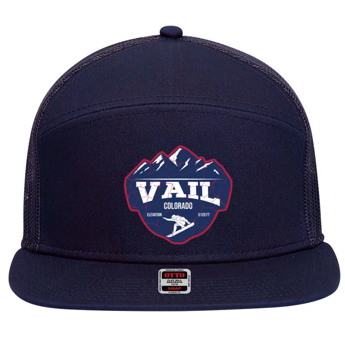 Ski At Vail Colorado Grunge Style 7 Panel Mesh Trucker Snapback Hat