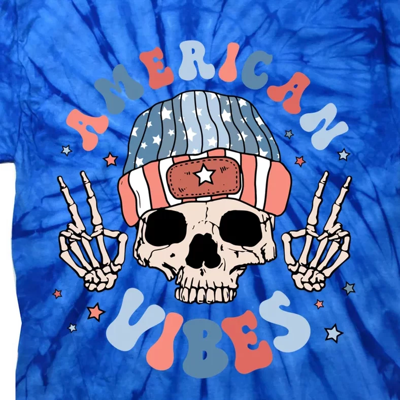 Skeleton America Vibes Groovy Hippie Freedom Day 4th Of July Great Gift Tie-Dye T-Shirt