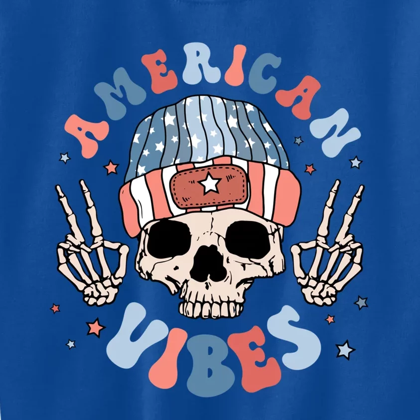 Skeleton America Vibes Groovy Hippie Freedom Day 4th Of July Great Gift Kids Sweatshirt