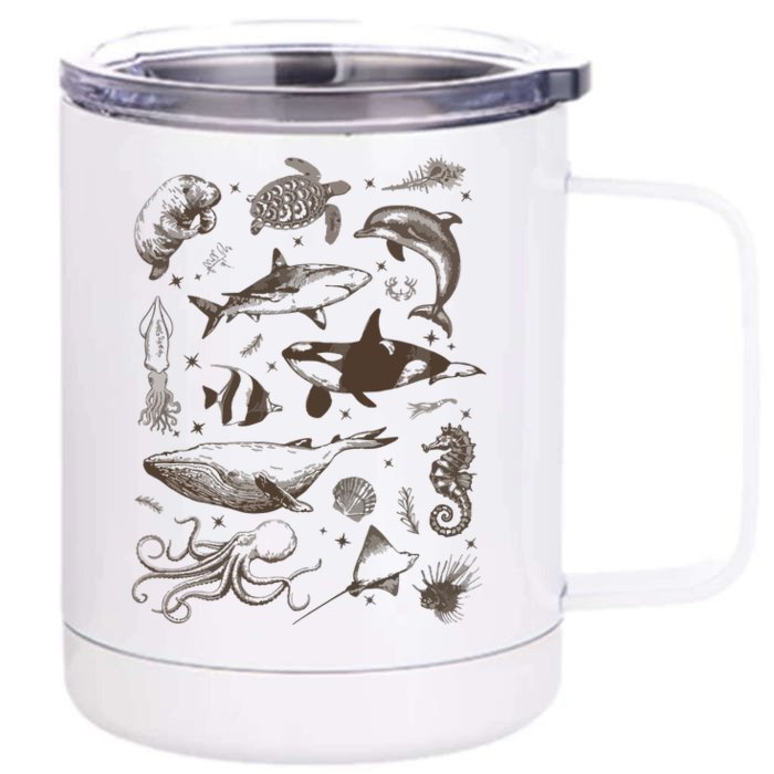 Sea Animal Vintage 90s Tattoo Front & Back 12oz Stainless Steel Tumbler Cup