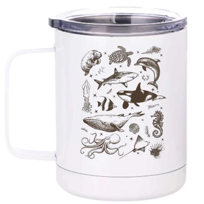 Sea Animal Vintage 90s Tattoo Front & Back 12oz Stainless Steel Tumbler Cup