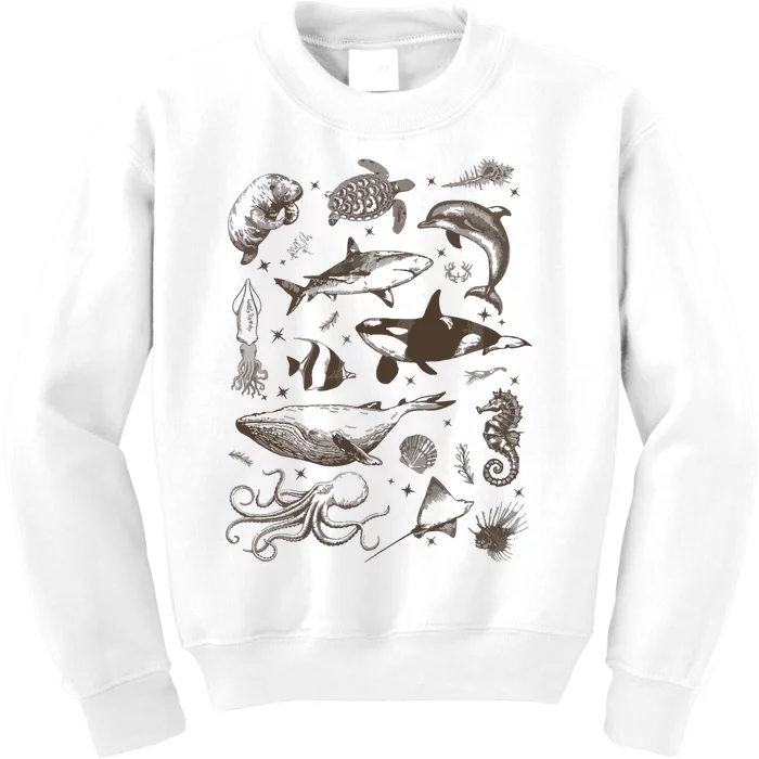 Sea Animal Vintage 90s Tattoo Kids Sweatshirt