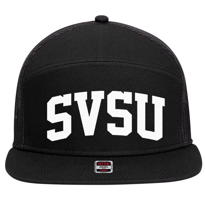 Svsu Arch Vintage College Athletic Sport 7 Panel Mesh Trucker Snapback Hat