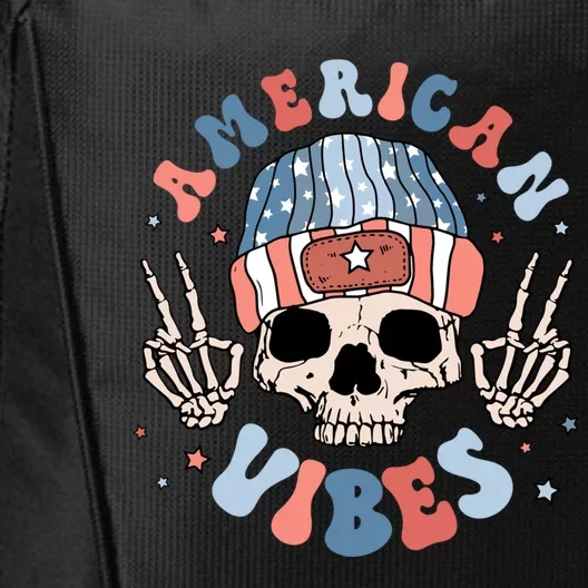 Skeleton America Vibes Groovy Hippie Freedom Day 4th Of July Great Gift City Backpack