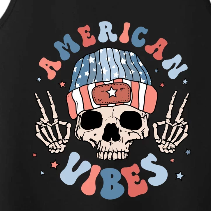 Skeleton America Vibes Groovy Hippie Freedom Day 4th Of July Great Gift Performance Tank